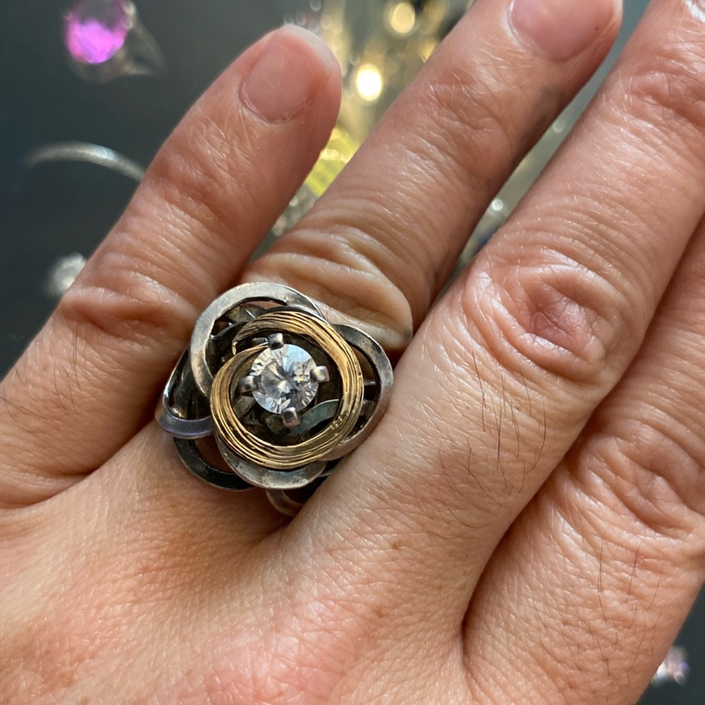 NFT, Custom made 14kt and sterling mixed metalwork ring